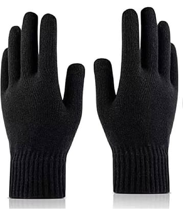 Alamos Black Woollen Men's Woollen Gloves ( Pack of 1 )