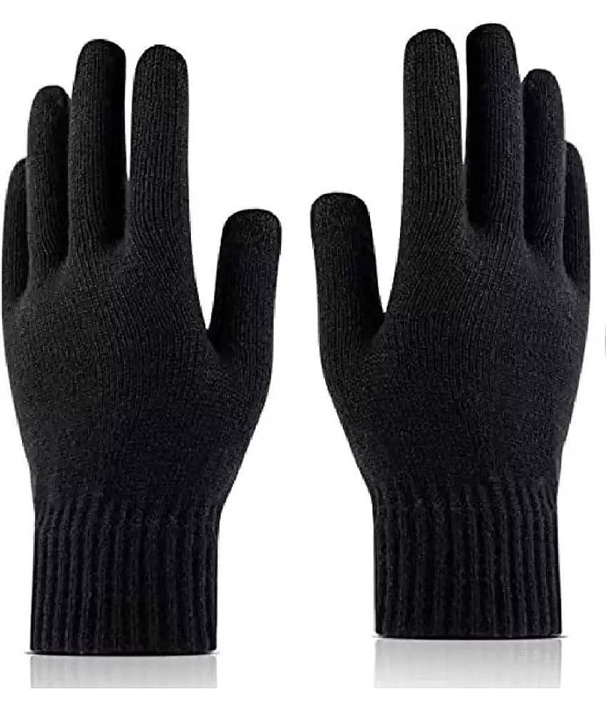 Alamos Black Woollen Men's Woollen Gloves ( Pack of 1 )