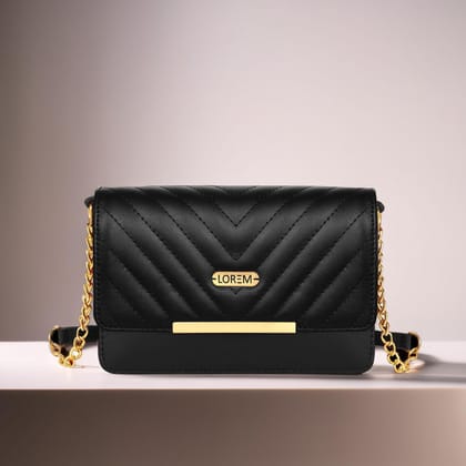 LOREM Quilted Crossbody Handbag, Faux Leather, Gold Chain Strap, Magnetic Lock