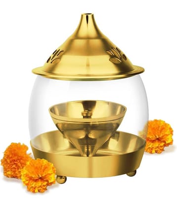 Treo By Milton Arpan Brass Diya With Borosilicate Glass Cover, Small