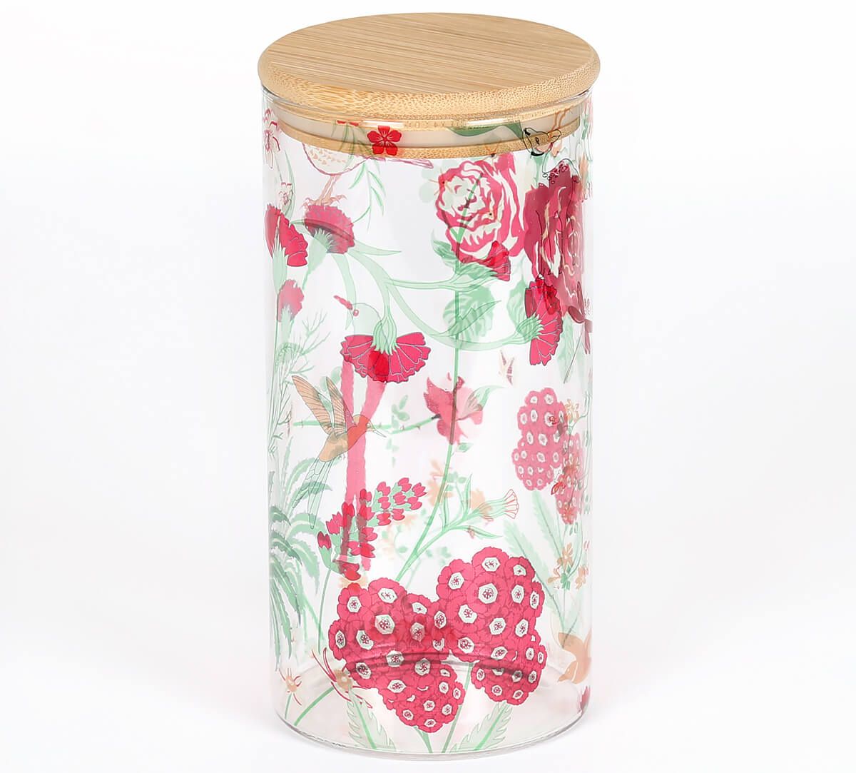 Grey Floral Galore Glass Jars 1400 Ml