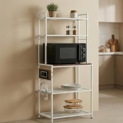 ecofynd White 5-Tier Metal Kitchen Rack with Electricity Board, for Kitchen Organizer, Storage Shelf, Living
