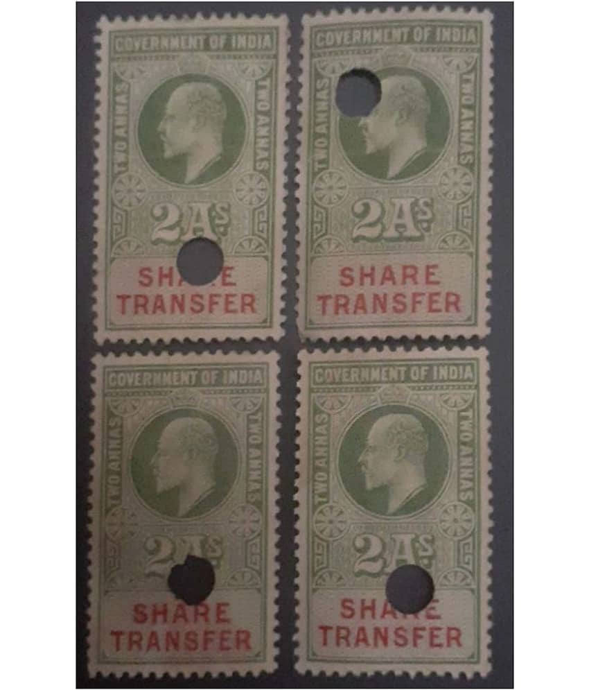 Extremely Rare Old Vintage British India King Edward VII 2 Annas Share Transfer Lot of 4 Stamps,,,,Collectible