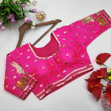 Solid Embroiderd Readymade Fitted Round Neck Blouse Piece Half Sleeves Saree Blouse&nbsp;