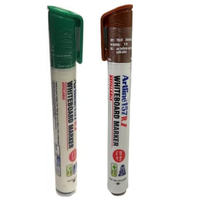 Artline 157RI Whiteboard Marker Pack of 10 (Green and Brown Colours) | Quick Drying, Dry Wipe Ink, Low Odor