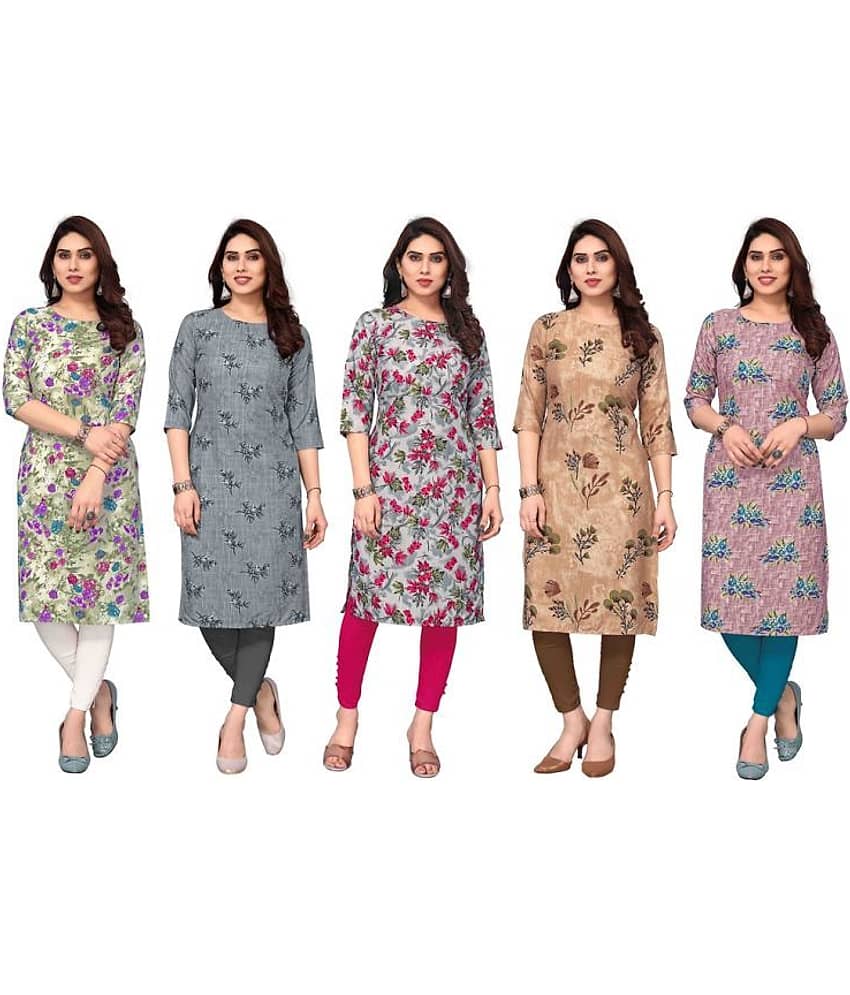 KETAKI FASHION Crepe Printed Straight Women's Kurti - Multicolor8 ( Pack of 5 )