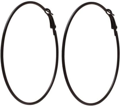 Black Gol Hoop Earrings Big Size Alloy Earring for Girls & Women Pack 1 Pair