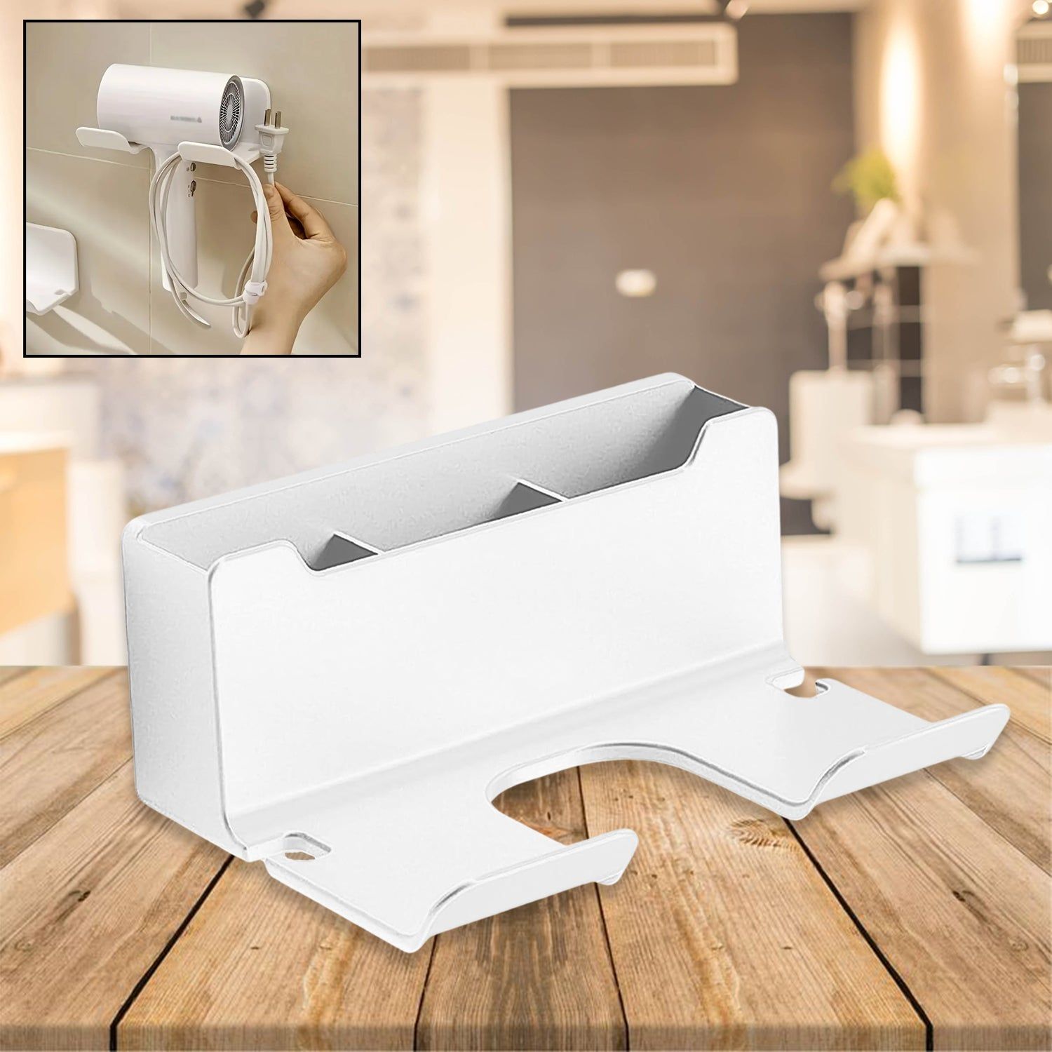 3 Compartment Wall Mount Hair Blower, Hair Dryers Holder (1 Pc)_assorted colour