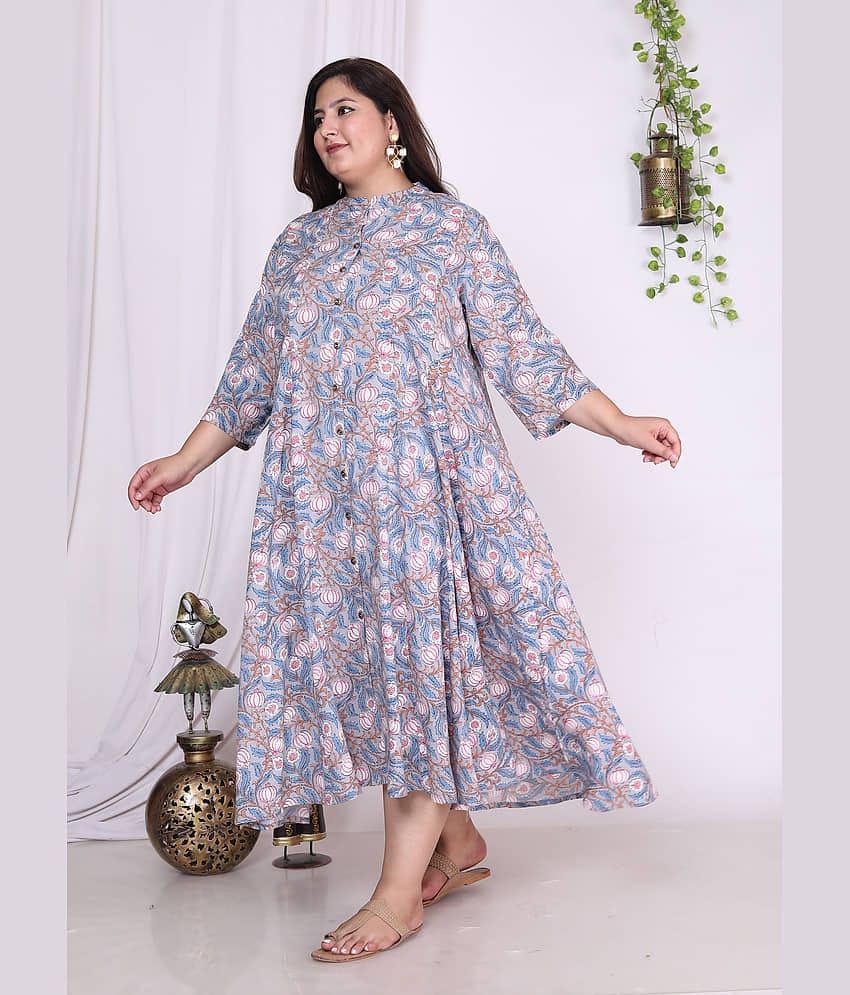 Swasti Cotton Blend Printed Anarkali Women's Kurti - Green ( Pack of 1 )