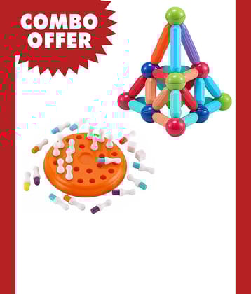 RAINBOW RIDERS Combo Magnetic Sticks 32 pcs Building Blocks for Kids and Plastic Brain Teaser Memory Chess Game Toddlers Educational Learning Game for Girls Boys Age 2+ Years