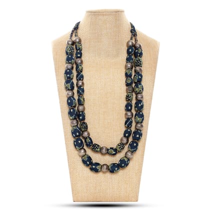 2 layer fabric beaded necklace in ajrakh silk
