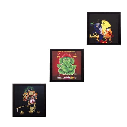 Set Of 3 Radha Krishna Satin Matt Texture UV Art Painting