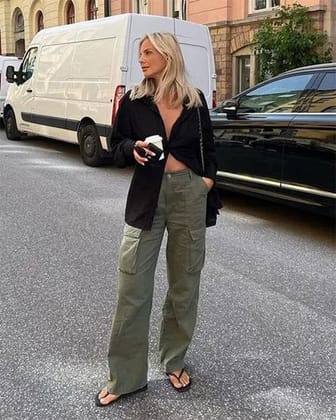 ADJUSTABLE STRAIGHT FIT CARGO PANTS-Green / XS