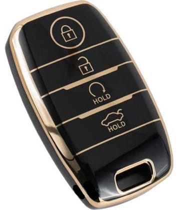 TANTRA TPU Key Cover Compatible with Kia Seltos, Sonet, Carens, Carnival 4 Button Smart Key (Hold Button Down) (Black)