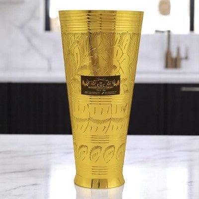 Pure Brass Punjabi Flower Embossed Lassi Glass Tumbler Set