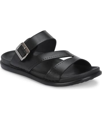 Leeport Black Men's Leather Slipper