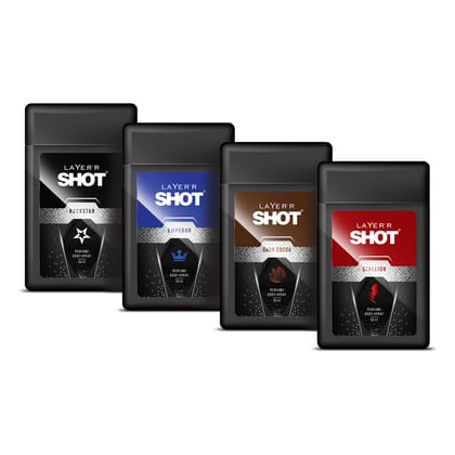 Layer�r Shot Men�s Pocket Perfume Combo Pack of 4X18ml | Long-Lasting Body Deodorant Spray for Men | All Day Freshness| Perfect for Travel, Daily Use & Gifting