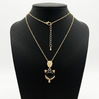 Fox Face Black Stone Pendant Necklace | Gold-Tone Anti-Tarnish Imitation Jewellery
