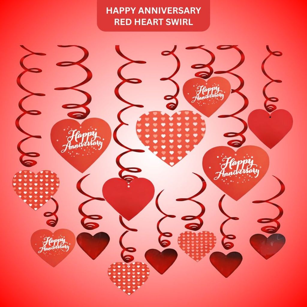 Happy Anniversary Red Heart Swirl - 12 PC - Party and Festive Needs | Buy online on ZillyBuy