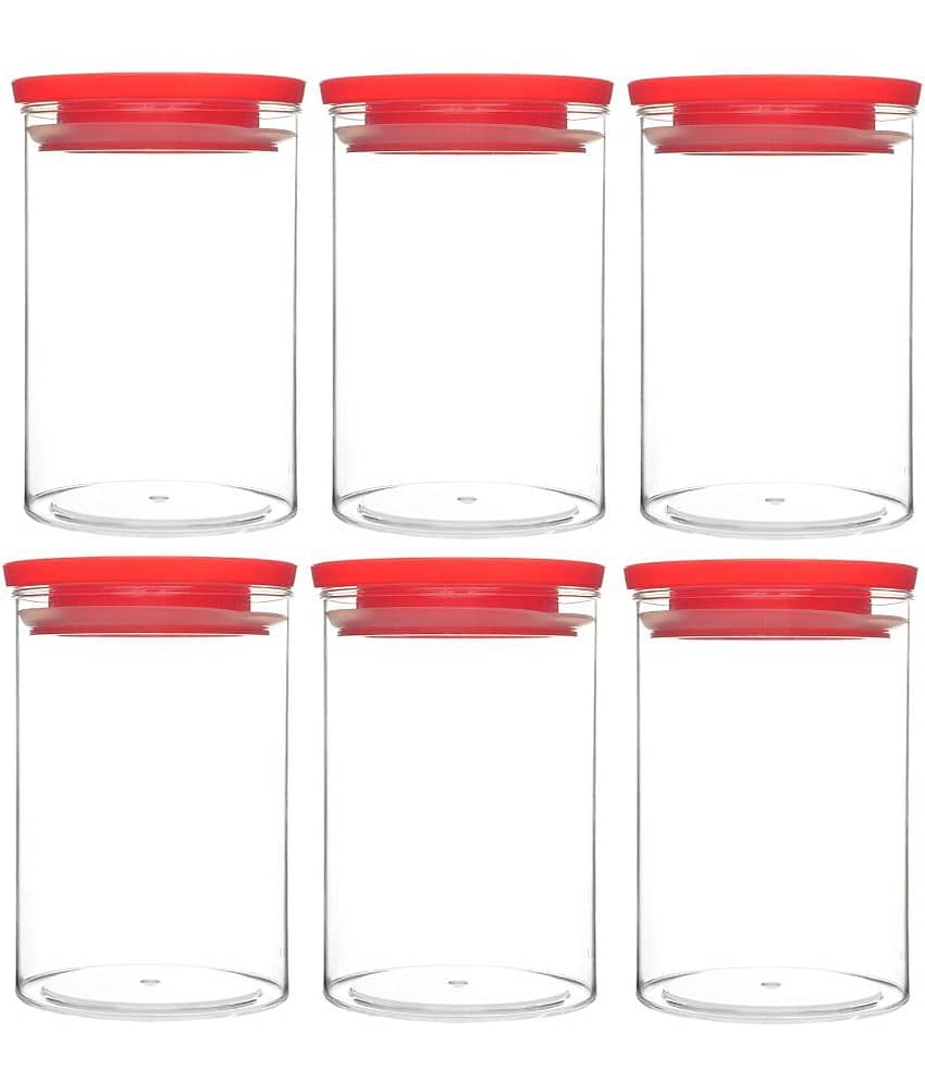 HomePro - Round Container | Airtight | Silicone Cap | Red | Plastic Utility Container | Set of 6 - 900 ml