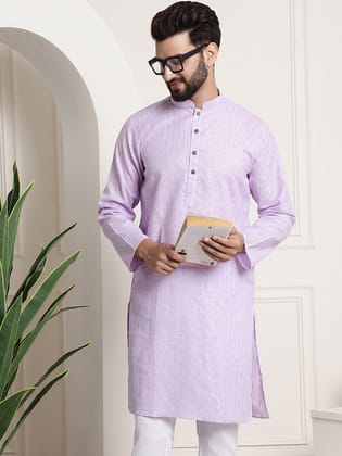 Men's Cotton Blend Checked Purple ONLY Long Kurta-36
