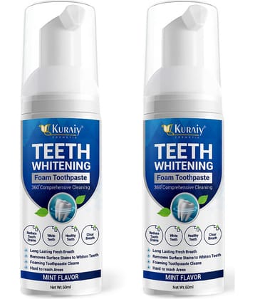 KURAIY Teeth Whitening Oral Hygiene Breath Toothpaste Foam 60ML Pack of 2
