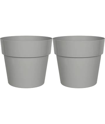 Grey Color Plastic Pots & Planters for Gardening, Indoor & Outdoor ( Pack of 2 ) - 14cm (Length)