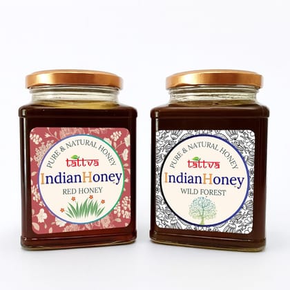 IndianHoney Wild Forest & Red Honey Combo (Pack of 2) | Pure & Natural | 1kg (500g Each) | Unprocessed & Unfiltered Natural Sweetener