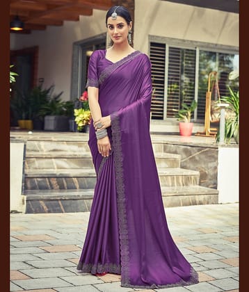 Satrani Satin Solid Saree With Unstitched Blouse Piece ( Black )