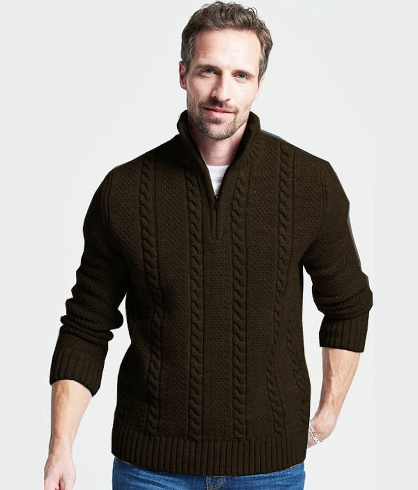 CAT BUNNY Woollen High Neck Men's Full Sleeves Pullover Sweater - Camel ( Pack of 1 )