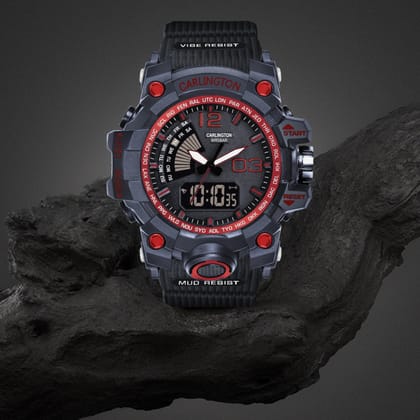 Carlington Analog-Digital Sports Watch - 3366-Red