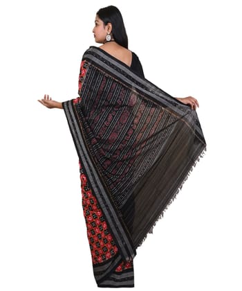 Red black colour handwoven cotton saree Red black colour handwoven cotton saree