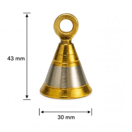 Brass Pooja Room Door Bells with Hooks (Pack of 2) � Traditional Hanging Ghanti for Temple & Home � Dual-Tone Finish � Silver & Gold Color Decorative Brass Bell for Worship & Decoration
