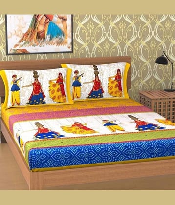 ABHACLOTHO Cotton 1 Double Bedsheet with 2 Pillow Covers ( Yellow )