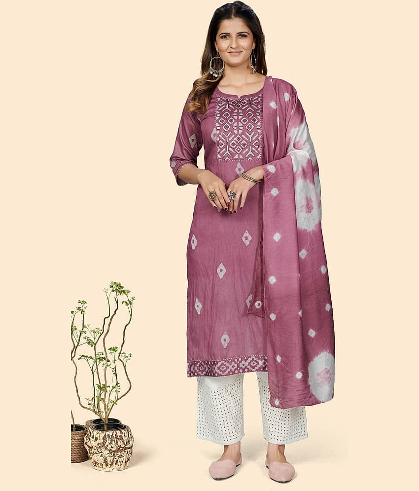 Vbuyz - Rust Chanderi Women's Straight Kurti ( Pack of 1 )