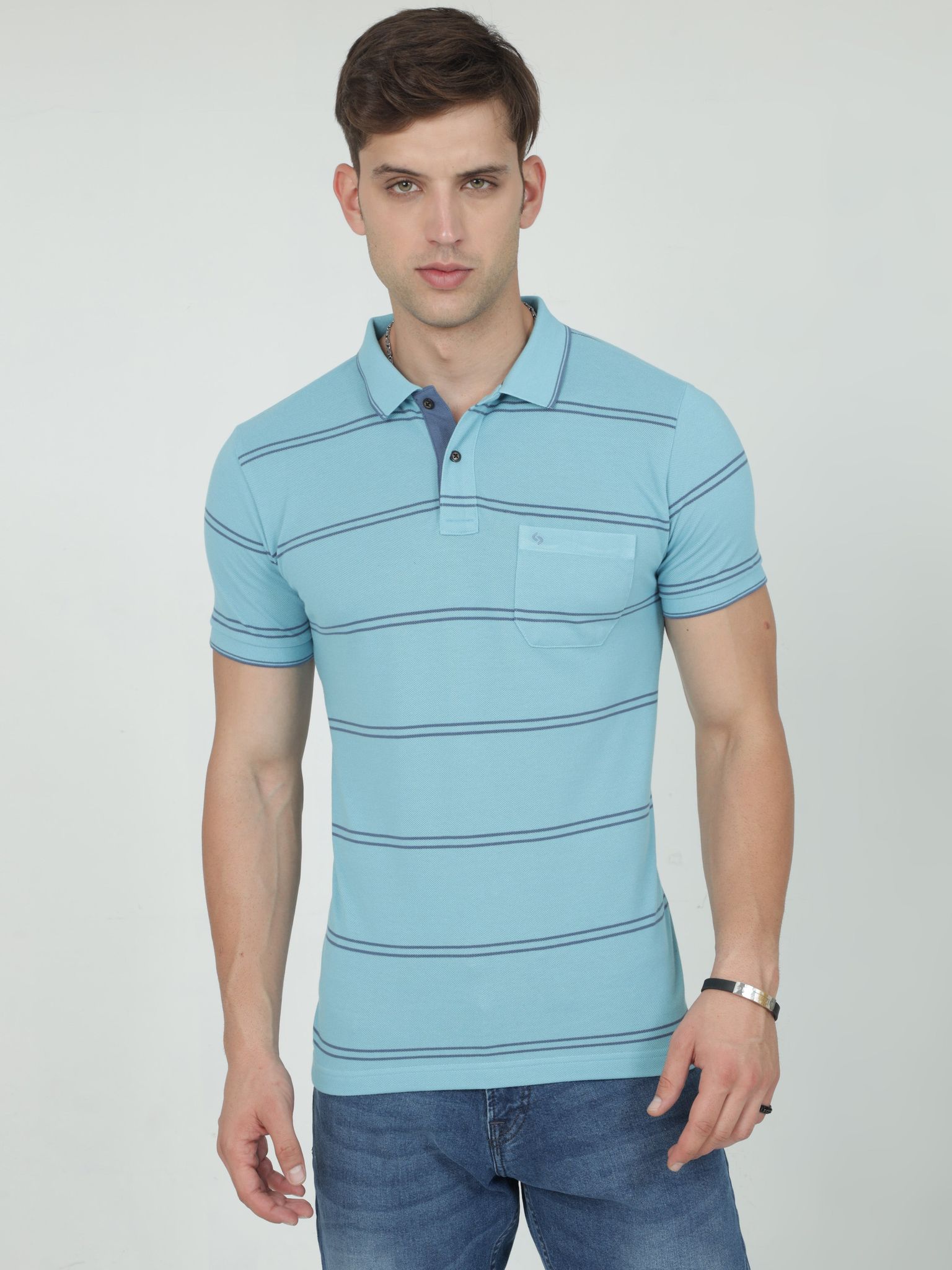 Classic Polo Mens Casual Blue Striped Cotton T-Shirt | F-ADORE - 101 B SF P
