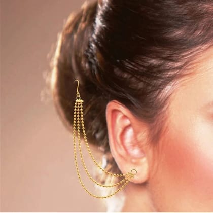 Golden Jhumka Ear Chain Hair Accessory for Girls for Wedding or Fancy Party Wear
