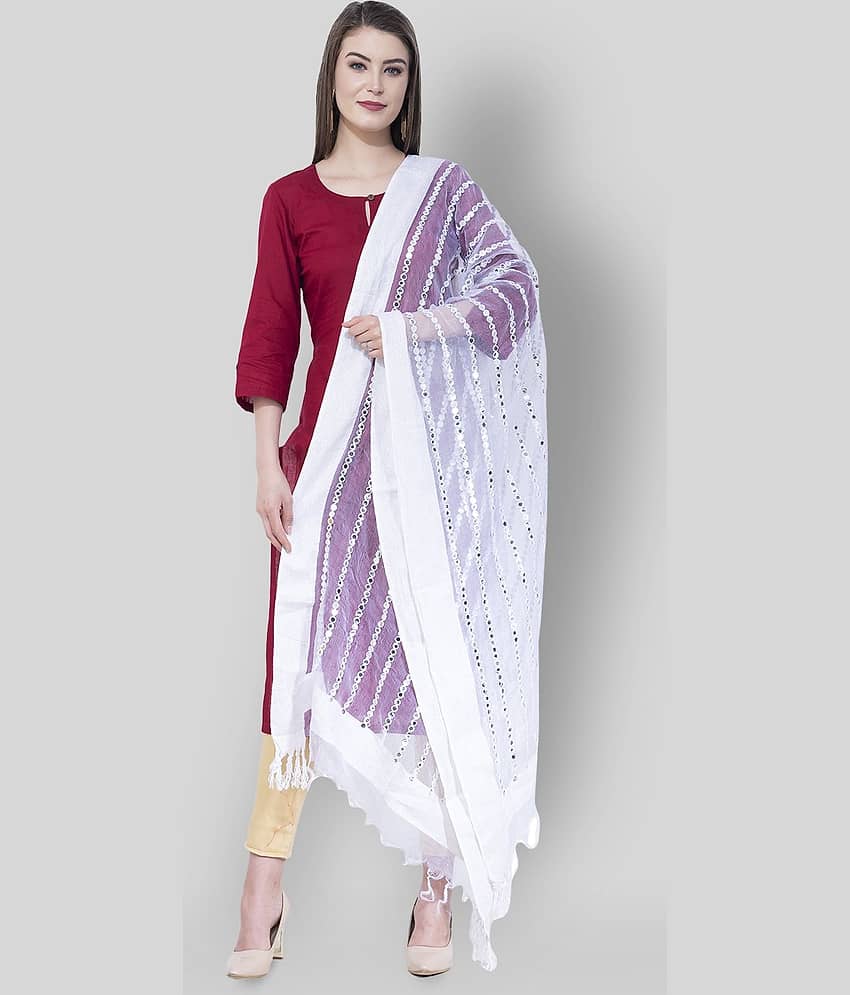 A R Silk White Organza Mirror Work Dupatta