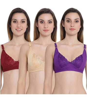Kiran Enterprises Pack of 3 Cotton Lycra Women's Minimizer Bra ( Multi Color )
