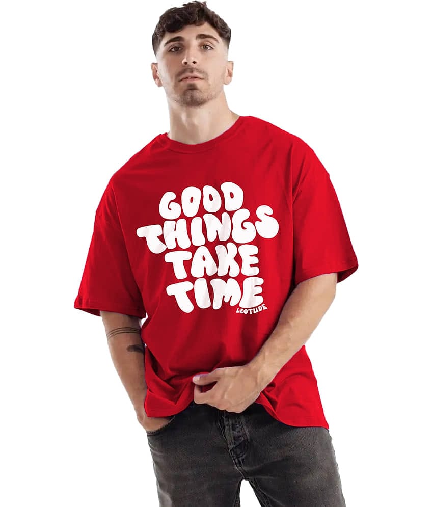 Trond Pack of 1 100% Cotton Oversized Fit Men's T-Shirt ( Red )