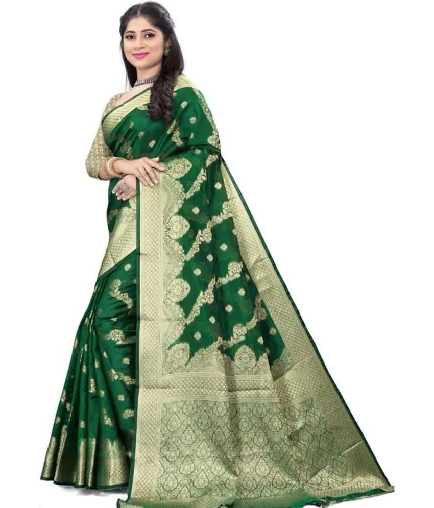 Gullak Organza Embellished Saree With Unstitched Blouse Piece ( Green )