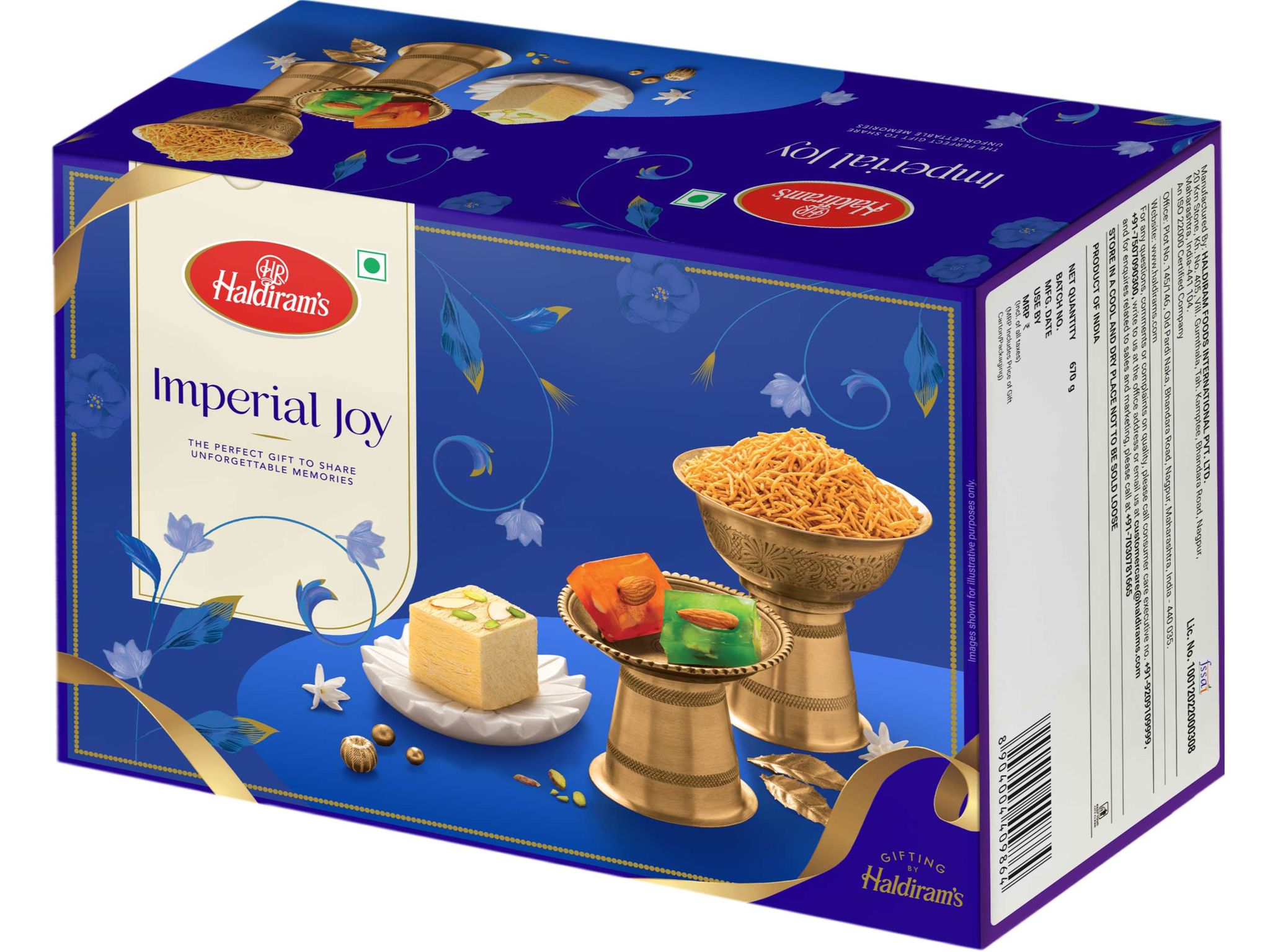 Haldiram's Imperial Joy Gift Hamper -  Includes crispy Aloo Bhujia 220g,  Classic Soan Papdi 250g, Rich and creamy Badam Halwa 200g
