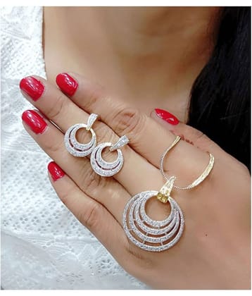 Bhagya Lakshmi Women's Pride AD Stone Pendent With Earrings For Women