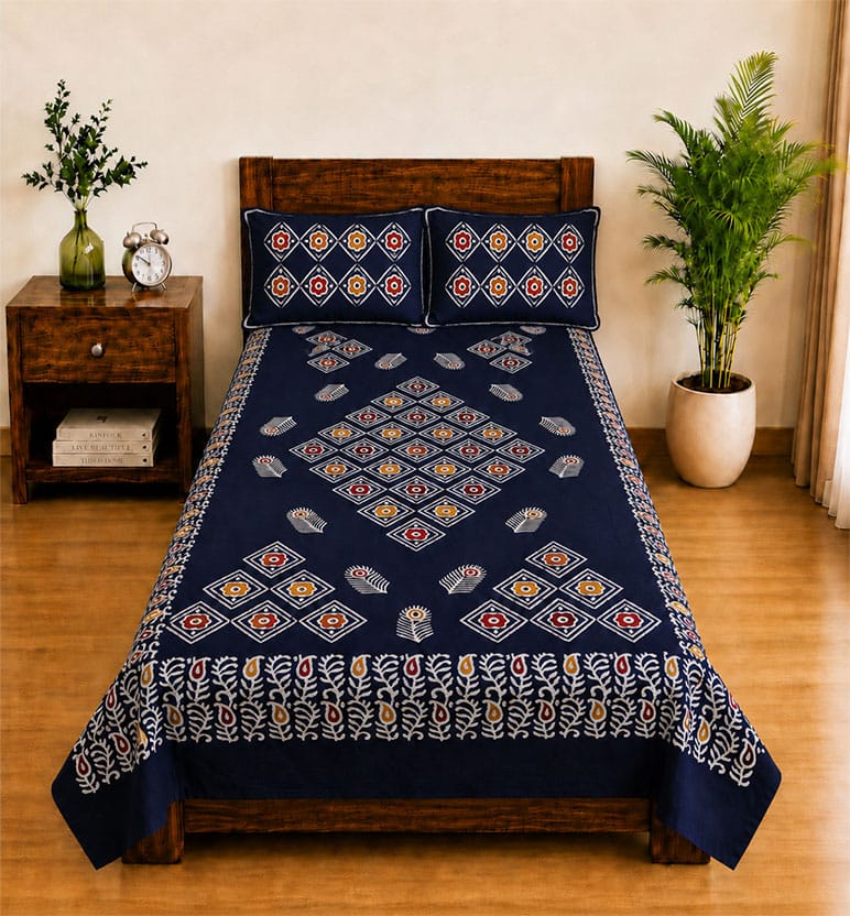 Handcrafted Batik Printed Cotton Single Bed Bedsheet 