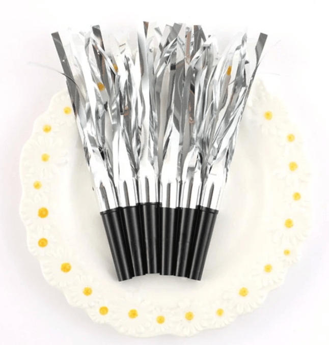 Foil Silver & Black Blowouts - 6 PC - Party and Festive Needs | Buy online on ZillyBuy