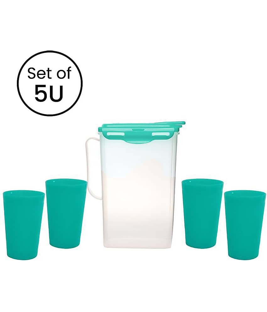 Generic Plastic Fridge Jug & Glasses Sets ( Pack of 5 ), Green Colour
