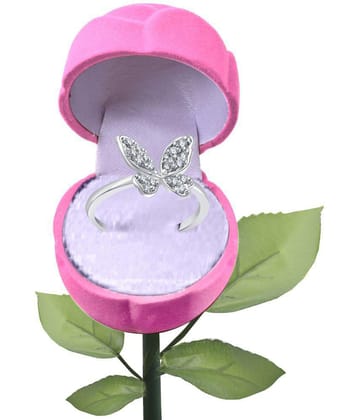 Vighnaharta Butterfly CZ Rhodium Plated Alloy Ring with PROSE Ring Box for Women and Girls - [VFJ1009ROSE-PINK8] - None