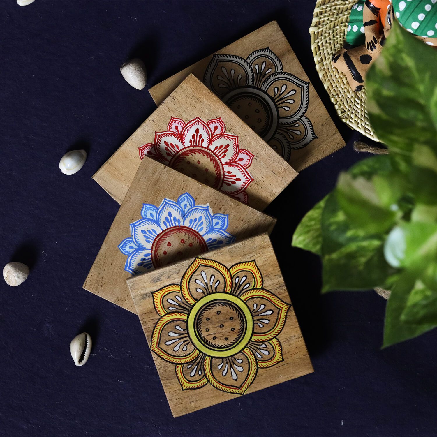 Handpainted Wooden Pattachitra Coasters - Set of 4