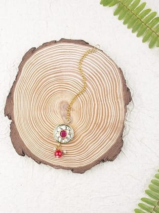 Gold-Plated Red Kundan Studded Handcrafted Maang Tika