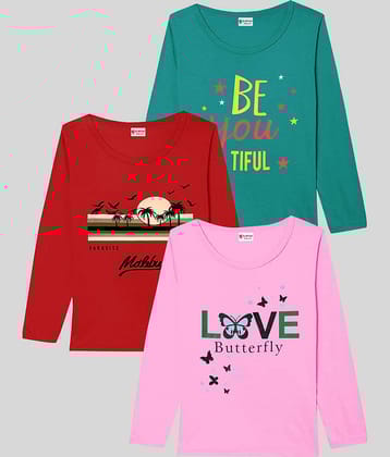 SILVER FANG Pack of 3 Girls Cotton T-Shirt ( Multicolor )
